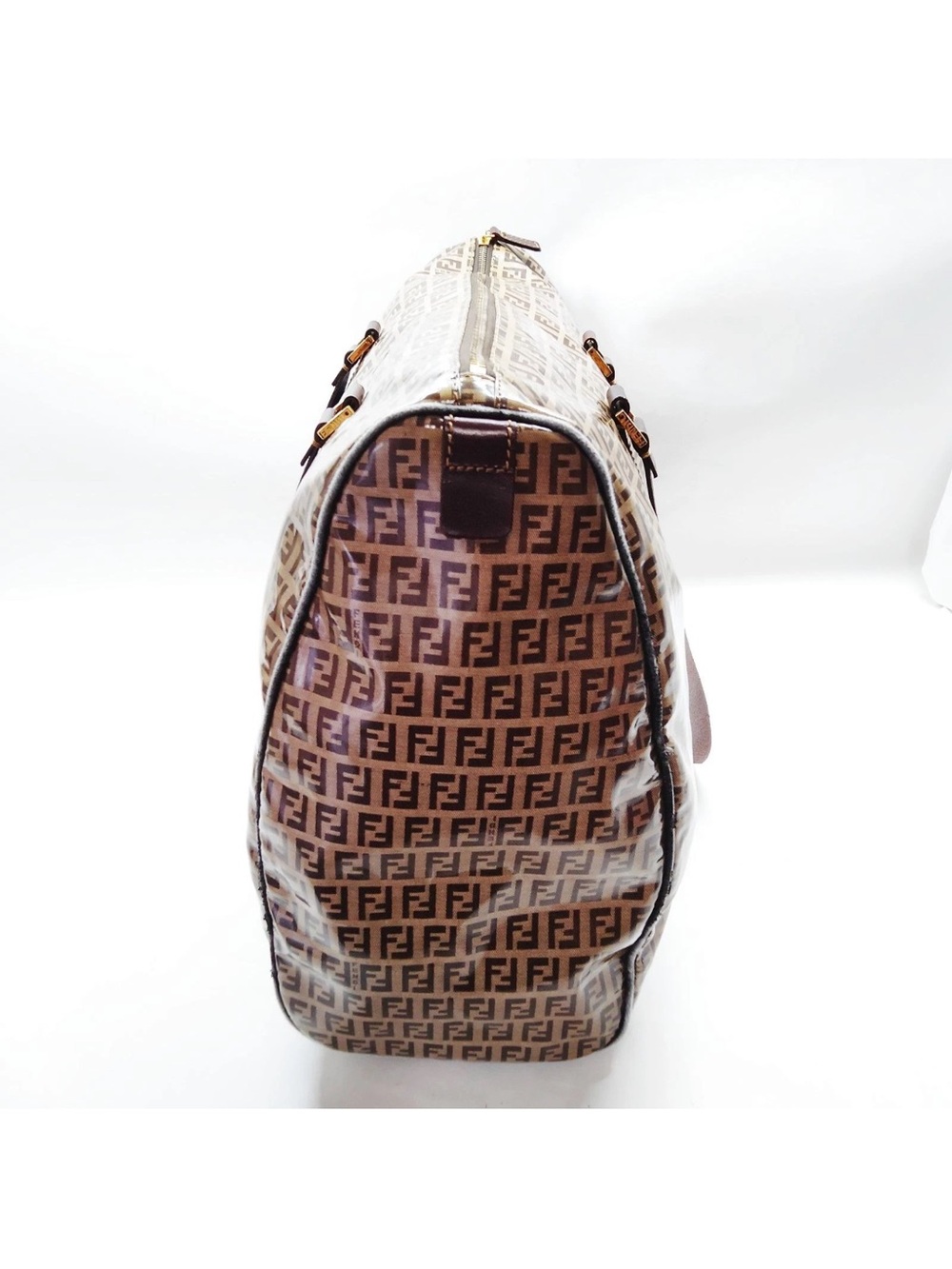 Fendi Beige Brown FF Logo Coated Canvas Duffel Bag - Picture 3 of 10